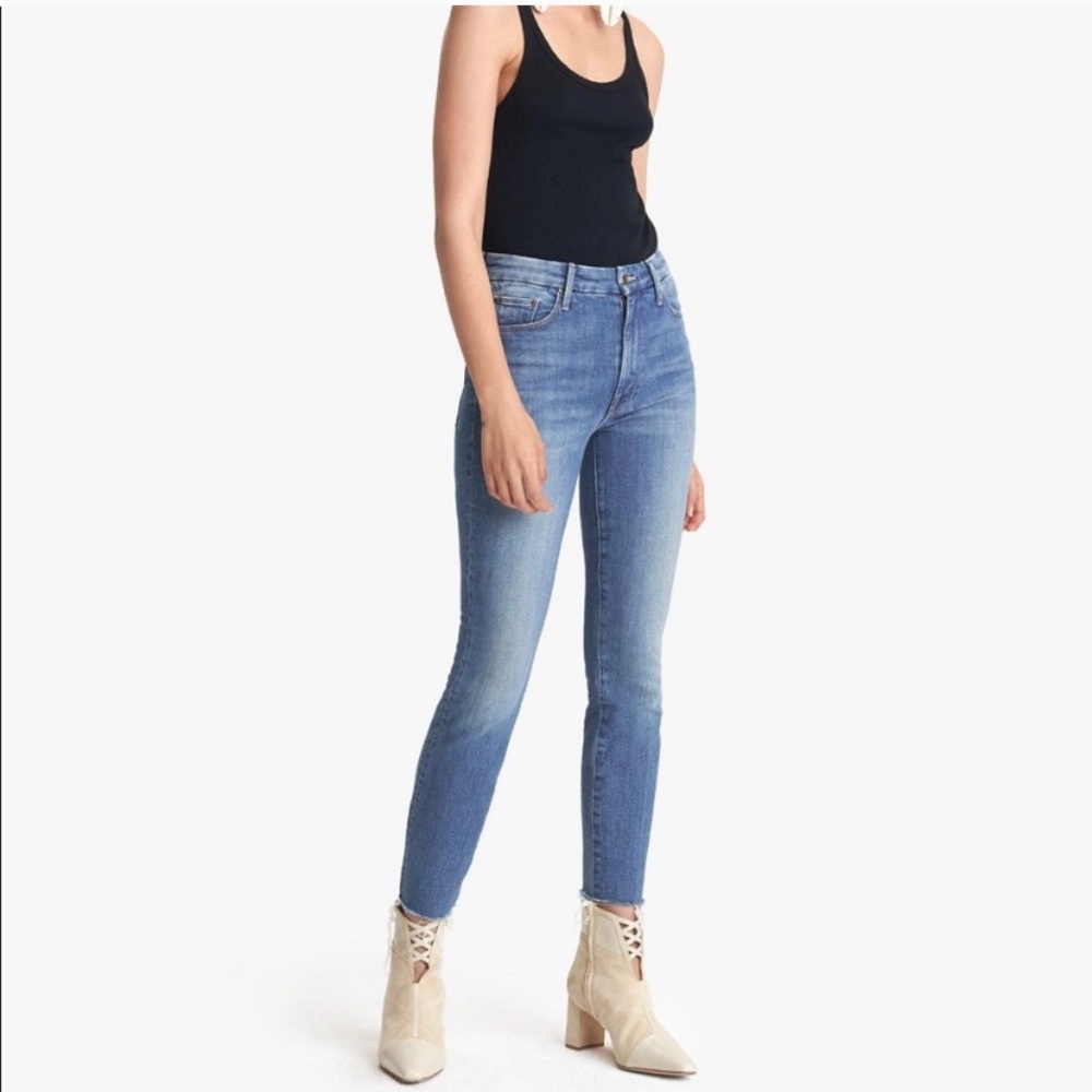 MOTHER High Waist Looker Ankle Fray Wander Dust